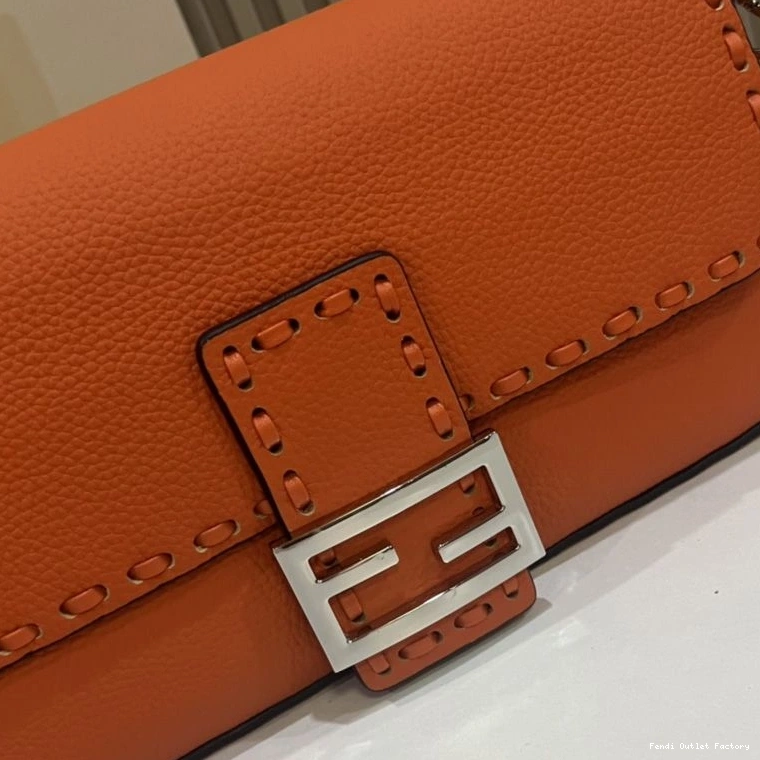 Affordable HOT Bag Selleria Orange Fendi Medium In Baguette Leather Cuoio Romano 0825